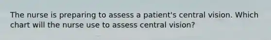 The nurse is preparing to assess a patient's central vision. Which chart will the nurse use to assess central vision?