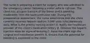 The nurse is preparing a client for surgery who was admitted to the emergency center following a motor vehicle collision. The client has an open fracture of the femur and is bleeding moderately from the bone protrusion site. During the preoperative assessment, the nurse determines that the client currently receives heparin sodium 5,000 units subcutaneously daily. What is the priority nursing action? A. Notify the healthcare provider of the client's medication history B. Observe the heparin injection sites for signs of bruising C. Have the client sign the surgical and transfusion permits D. Ensure that the potential for bleeding is explained to the client