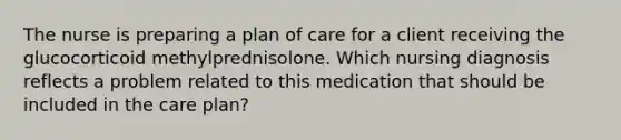 The nurse is preparing a plan of care for a client receiving the glucocorticoid methylprednisolone. Which nursing diagnosis reflects a problem related to this medication that should be included in the care plan?