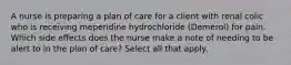 A nurse is preparing a plan of care for a client with renal colic who is receiving meperidine hydrochloride (Demerol) for pain. Which side effects does the nurse make a note of needing to be alert to in the plan of care? Select all that apply.