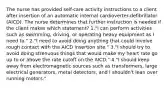 The nurse has provided self-care activity instructions to a client after insertion of an automatic internal cardioverter-defibrillator (AICD). The nurse determines that further instruction is needed if the client makes which statement? 1."I can perform activities such as swimming, driving, or operating heavy equipment as I need to." 2."I need to avoid doing anything that could involve rough contact with the AICD insertion site." 3."I should try to avoid doing strenuous things that would make my heart rate go up to or above the rate cutoff on the AICD." 4."I should keep away from electromagnetic sources such as transformers, large electrical generators, metal detectors, and I shouldn't lean over running motors."