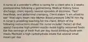 A nurse at a provider's office is caring for a client who is 2 weeks postoperative following a gastrectomy. Medical History Since discharge, client reports several episodes of dizziness, "fast" heartbeat, and abdominal cramping. Client states "I am afraid to eat" Vital signs Heart rate 88/min Blood pressure 146/76 mm Hg A nurse is providing teaching for the client. Which of the following instructions should the nurse include? (Select all that apply) Consume high-protein snacks Avoid highly seasoned foods Eat five servings of fresh fruit per day Avoid drinking fluids with meals Maintain a high carbohydrate intake Eat several small meals per day