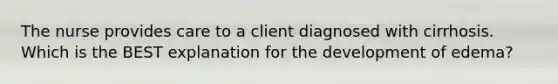 The nurse provides care to a client diagnosed with cirrhosis. Which is the BEST explanation for the development of edema?