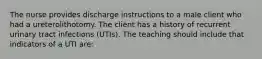 The nurse provides discharge instructions to a male client who had a ureterolithotomy. The client has a history of recurrent urinary tract infections (UTIs). The teaching should include that indicators of a UTI are: