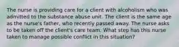 The nurse is providing care for a client with alcoholism who was admitted to the substance abuse unit. The client is the same age as the​ nurse's father, who recently passed away. The nurse asks to be taken off the​ client's care team. What step has this nurse taken to manage possible conflict in this​ situation?