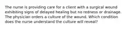 The nurse is providing care for a client with a surgical wound exhibiting signs of delayed healing but no redness or drainage. The physician orders a culture of the wound. Which condition does the nurse understand the culture will reveal?