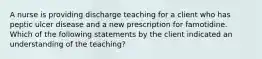 A nurse is providing discharge teaching for a client who has peptic ulcer disease and a new prescription for famotidine. Which of the following statements by the client indicated an understanding of the teaching?