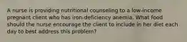 A nurse is providing nutritional counseling to a low-income pregnant client who has iron-deficiency anemia. What food should the nurse encourage the client to include in her diet each day to best address this problem?