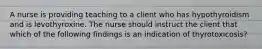 A nurse is providing teaching to a client who has hypothyroidism and is levothyroxine. The nurse should instruct the client that which of the following findings is an indication of thyrotoxicosis?