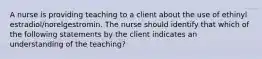 A nurse is providing teaching to a client about the use of ethinyl estradiol/norelgestromin. The nurse should identify that which of the following statements by the client indicates an understanding of the teaching?