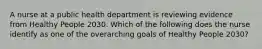 A nurse at a public health department is reviewing evidence from Healthy People 2030. Which of the following does the nurse identify as one of the overarching goals of Healthy People 2030?