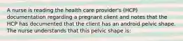 A nurse is reading the health care provider's (HCP) documentation regarding a pregnant client and notes that the HCP has documented that the client has an android pelvic shape. The nurse understands that this pelvic shape is: