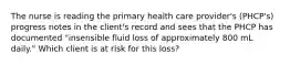 The nurse is reading the primary health care provider's (PHCP's) progress notes in the client's record and sees that the PHCP has documented "insensible fluid loss of approximately 800 mL daily." Which client is at risk for this loss?