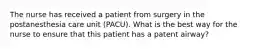 The nurse has received a patient from surgery in the postanesthesia care unit (PACU). What is the best way for the nurse to ensure that this patient has a patent airway?