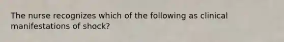 The nurse recognizes which of the following as clinical manifestations of shock?