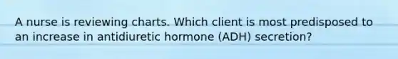 A nurse is reviewing charts. Which client is most predisposed to an increase in antidiuretic hormone (ADH) secretion?