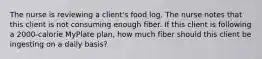 The nurse is reviewing a client's food log. The nurse notes that this client is not consuming enough fiber. If this client is following a 2000-calorie MyPlate plan, how much fiber should this client be ingesting on a daily basis?