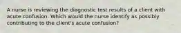 A nurse is reviewing the diagnostic test results of a client with acute confusion. Which would the nurse identify as possibly contributing to the client's acute confusion?