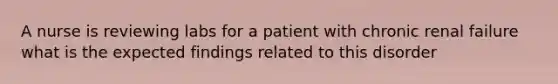 A nurse is reviewing labs for a patient with chronic renal failure what is the expected findings related to this disorder