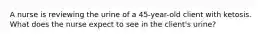 A nurse is reviewing the urine of a 45-year-old client with ketosis. What does the nurse expect to see in the client's urine?