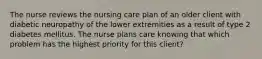 The nurse reviews the nursing care plan of an older client with diabetic neuropathy of the lower extremities as a result of type 2 diabetes mellitus. The nurse plans care knowing that which problem has the highest priority for this client?