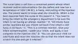 The nurse takes a call from a concerned parent whose infant received routine immunizations the day before and now has a temperature of 101F (38.3C), is fussy, and pulling at the injection site. The parent wants to know what she should do. Which is the best response from the nurse to this parent? A. "You need to bring the infant to the emergency department to be sure the infant is not having an allergic reaction." B. "All infants have similar reactions but you should call back if the infant is still fussy in 24 hours." C. "This is a common reaction. Give your infant acetaminophen, cuddle your infant, and apply a cool compress to the injection site." D. "You can give your child ice-cold fluids and cover the injection site so that the infant does not scratch the site and get it infected."