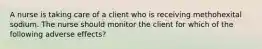 A nurse is taking care of a client who is receiving methohexital sodium. The nurse should monitor the client for which of the following adverse effects?