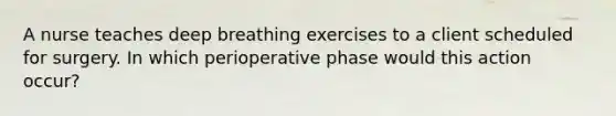 A nurse teaches deep breathing exercises to a client scheduled for surgery. In which perioperative phase would this action occur?