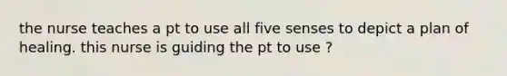 the nurse teaches a pt to use all five senses to depict a plan of healing. this nurse is guiding the pt to use ?