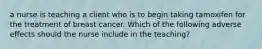 a nurse is teaching a client who is to begin taking tamoxifen for the treatment of breast cancer. Which of the following adverse effects should the nurse include in the teaching?