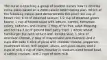 The nurse is teaching a group of student nurses how to develop menu plans based on a 2000-calorie DASH eating plan. Which of the following menus best demonstrates this plan? 1/2 cup of brown rice; 6 oz of steamed salmon; 1/2 cup of steamed green beans; 1 cup of tossed salad with lettuce, carrots, tomatoes, celery, radishes, and onions; 1 tbsp of fat-free salad dressing; and hot tea 3 oz of ground beef patty fried; 1 whole wheat hamburger bun with lettuce leaf, tomato slice, 1 slice of American cheese, 2 tbsp of mayonnaise and mustard; and 2 cups diet soda 1 slice of pizza with cheddar cheese, pepperoni, mushroom slices, bell pepper, olives, and pizza sauce; and 2 cups of milk 1 cup of clam chowder in medium-sized bread bowl, 4 saltine crackers, and 2 cups of skim milk