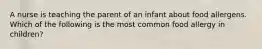 A nurse is teaching the parent of an infant about food allergens. Which of the following is the most common food allergy in children?