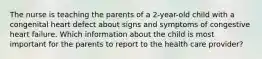 The nurse is teaching the parents of a 2-year-old child with a congenital heart defect about signs and symptoms of congestive heart failure. Which information about the child is most important for the parents to report to the health care provider?