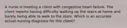 A nurse is treating a client with congestive heart failure. The client reports having difficulty walking up the stairs at home and barely being able to walk to the store. Which is an accurate actual nursing diagnosis for this client?