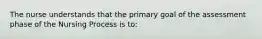 The nurse understands that the primary goal of the assessment phase of the Nursing Process is to: