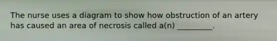 The nurse uses a diagram to show how obstruction of an artery has caused an area of necrosis called a(n) _________.