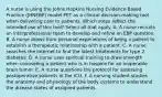 A nurse is using the Johns Hopkins Nursing Evidence-Based Practice (JHNEBP) model PET as a clinical decision-making tool when delivering care to patients. Which steps reflect the intended use of this tool? Select all that apply. A. A nurse recruits an interprofessional team to develop and refine an EBP question. B. A nurse draws from personal experiences of being a patient to establish a therapeutic relationship with a patient. C. A nurse searches the Internet to find the latest treatments for type 2 diabetes. D. A nurse uses spiritual training to draw strength when counseling a patient who is in hospice for an inoperable brain tumor. E. A nurse questions the protocol for assessing postoperative patients in the ICU. F. A nursing student studies the anatomy and physiology of the body systems to understand the disease states of assigned patients.