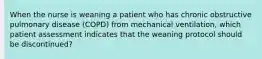 When the nurse is weaning a patient who has chronic obstructive pulmonary disease (COPD) from mechanical ventilation, which patient assessment indicates that the weaning protocol should be discontinued?