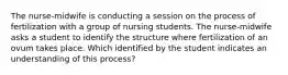 The nurse-midwife is conducting a session on the process of fertilization with a group of nursing students. The nurse-midwife asks a student to identify the structure where fertilization of an ovum takes place. Which identified by the student indicates an understanding of this process?