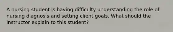 A nursing student is having difficulty understanding the role of nursing diagnosis and setting client goals. What should the instructor explain to this student?