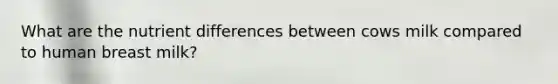 What are the nutrient differences between cows milk compared to human breast milk?
