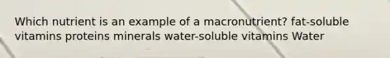 Which nutrient is an example of a macronutrient?​ ​fat-soluble vitamins ​proteins ​minerals ​water-soluble vitamins Water