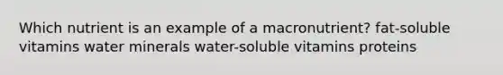 Which nutrient is an example of a macronutrient?​ fat-soluble vitamins ​water ​minerals ​water-soluble vitamins ​proteins