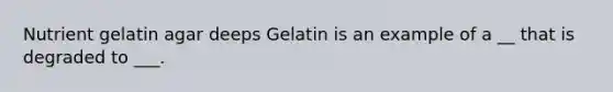 Nutrient gelatin agar deeps Gelatin is an example of a __ that is degraded to ___.