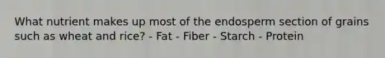 What nutrient makes up most of the endosperm section of grains such as wheat and rice? - Fat - Fiber - Starch - Protein