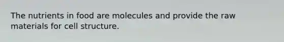 The nutrients in food are molecules and provide the raw materials for cell structure.