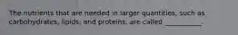 The nutrients that are needed in larger quantities, such as carbohydrates, lipids, and proteins, are called ___________.