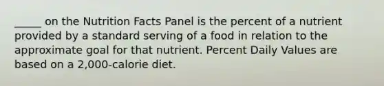 _____ on the Nutrition Facts Panel is the percent of a nutrient provided by a standard serving of a food in relation to the approximate goal for that nutrient. Percent Daily Values are based on a 2,000-calorie diet.