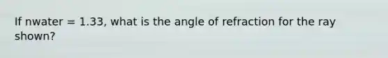 If nwater = 1.33, what is the angle of refraction for the ray shown?