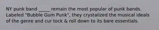 NY punk band _____ remain the most popular of punk bands. Labeled "Bubble Gum Punk", they crystalized the musical ideals of the genre and cur tock & roll down to its bare essentials.